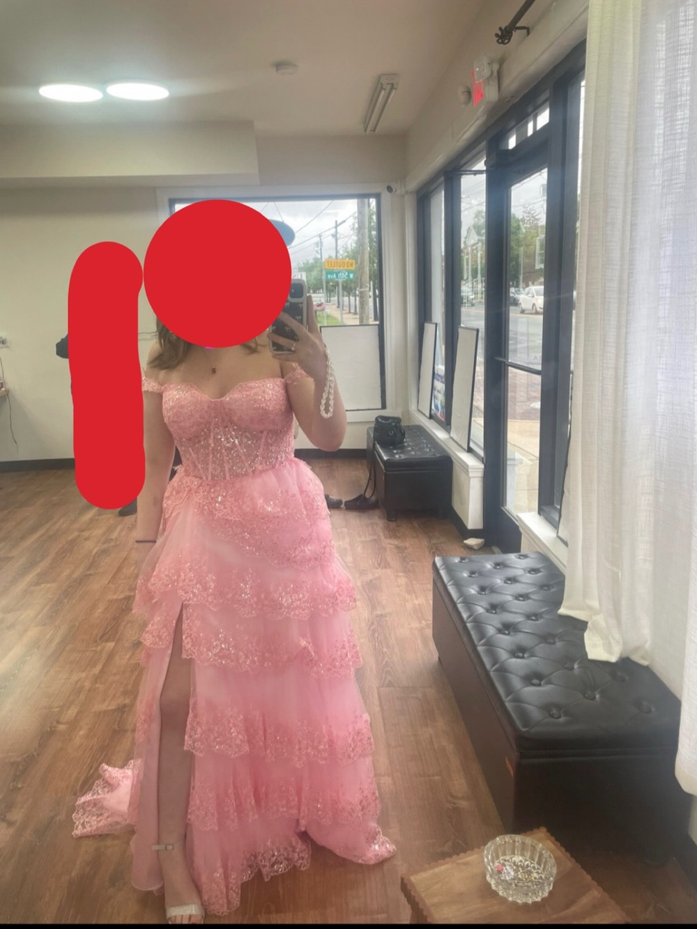 Strapless Pink Tiered Prom Dress